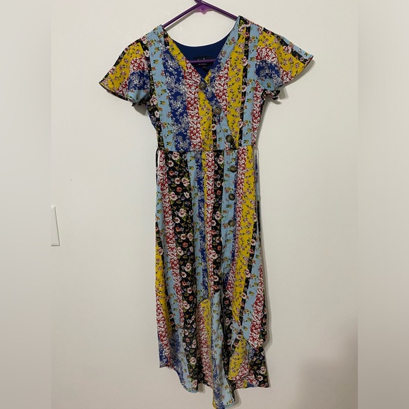 by&by Girls Multicolor Floral Patchwork High Low Back Tie String Size 7 - Picture 1 of 9